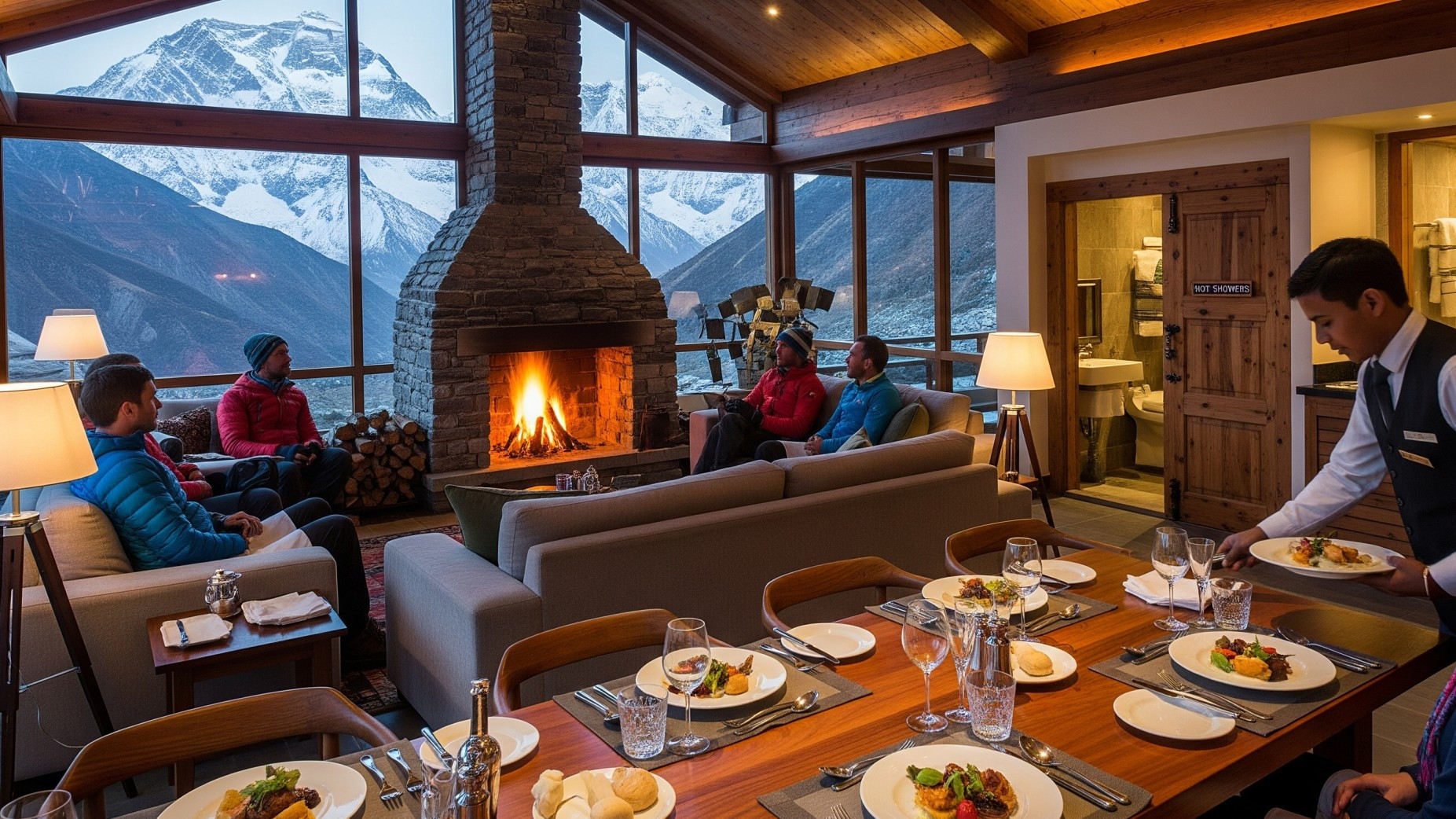 Luxury Lodges: Offering heated rooms, hot showers, and fine dining